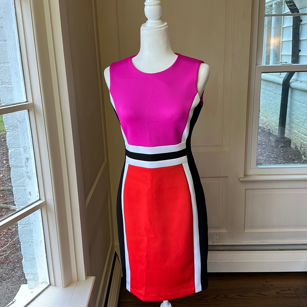 Calvin Klein Pink and Red Colorblock Mini Dress